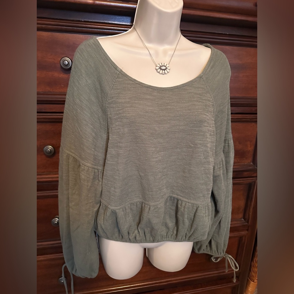 Aerie AE American Eagle Endless Summer Cropped Sweatshirt Olive Green Sz Medium - Picture 4 of 5